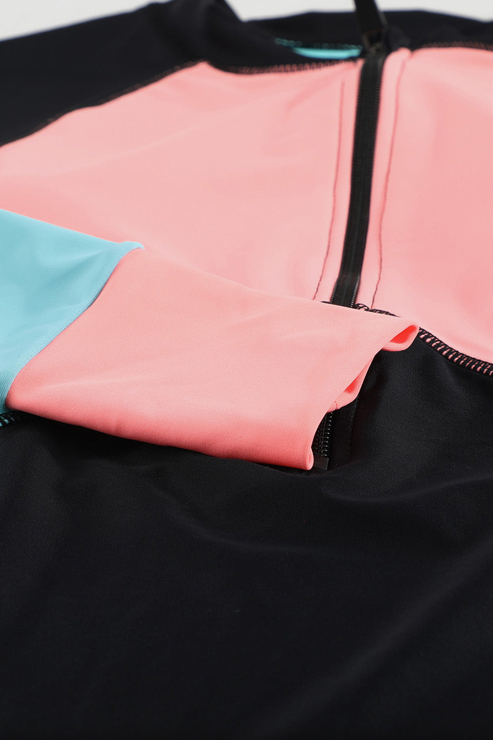 color Zip Up Neckline Color Block Rashguard Top