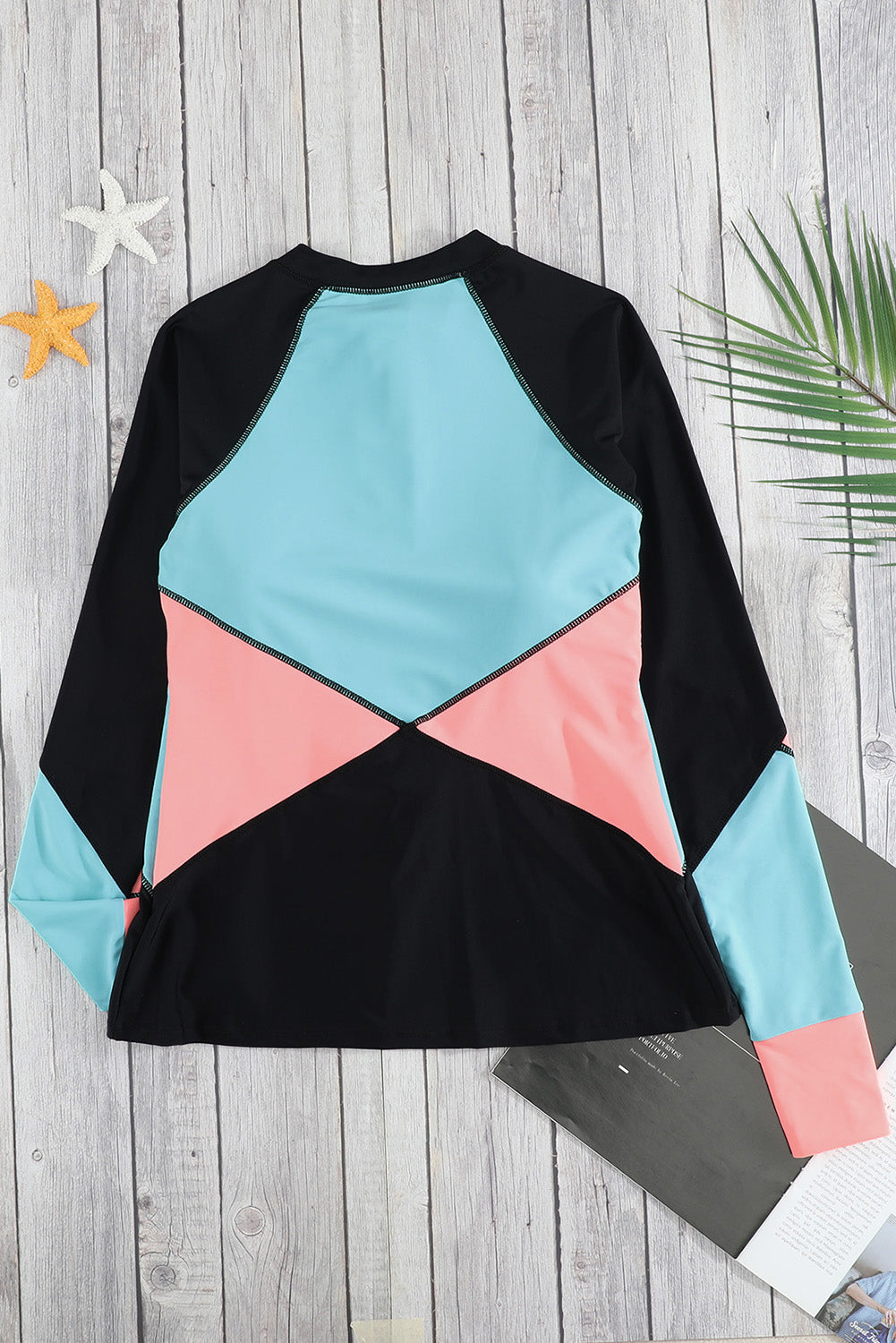 color Zip Up Neckline Color Block Rashguard Top