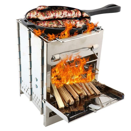 Square Wood Stove For Outdoors Camping BBQ Boiling Cooking - Craze Trends