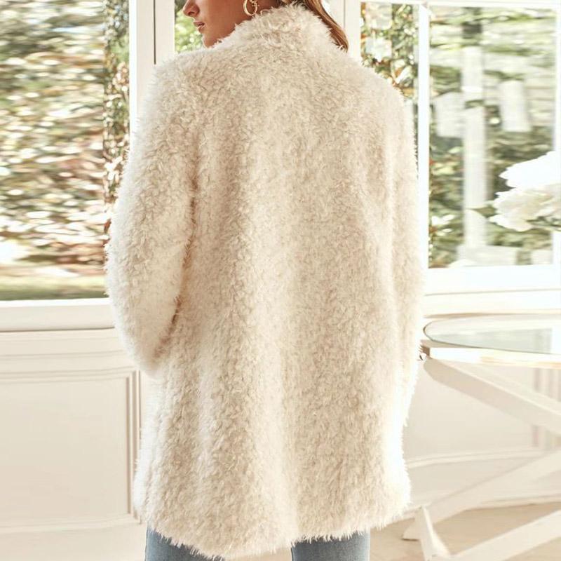 White turn-down collar faux fur jacket Loose long sleeve warm