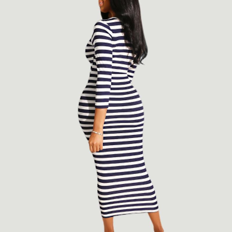 Sexy striped midi bodycon dress Women autumn winter female