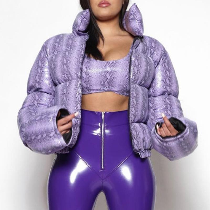 Long sleeve purple animal print jacket coat Women zipper