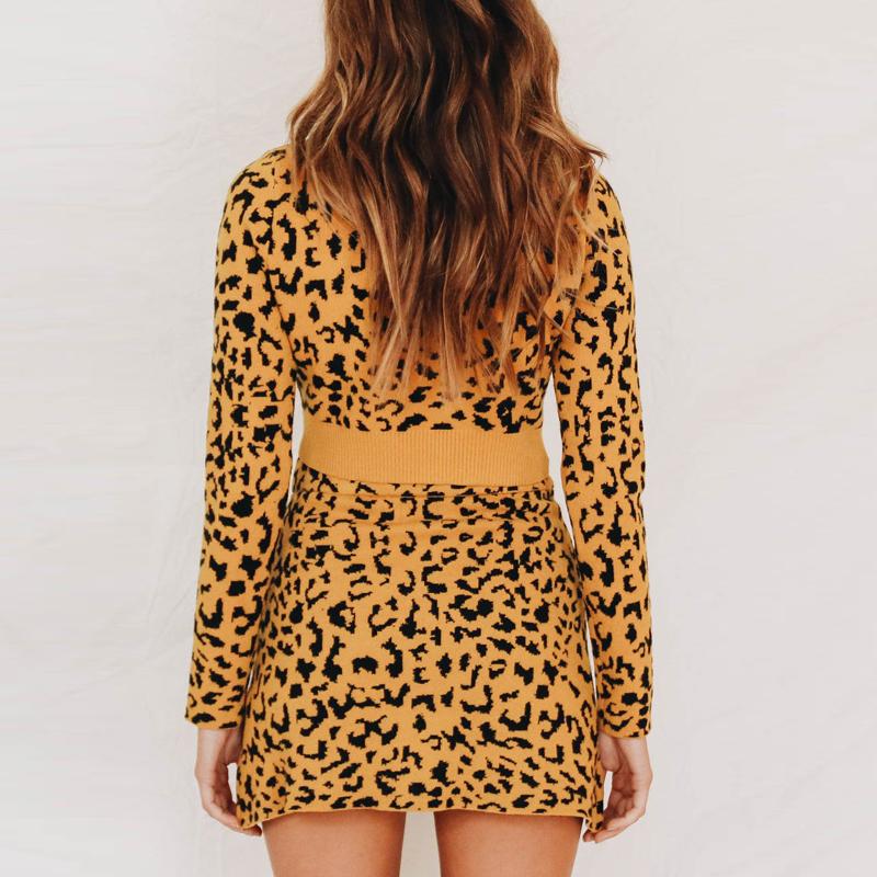 Leopard sweaters female Autumn winter yellow knitted pullover