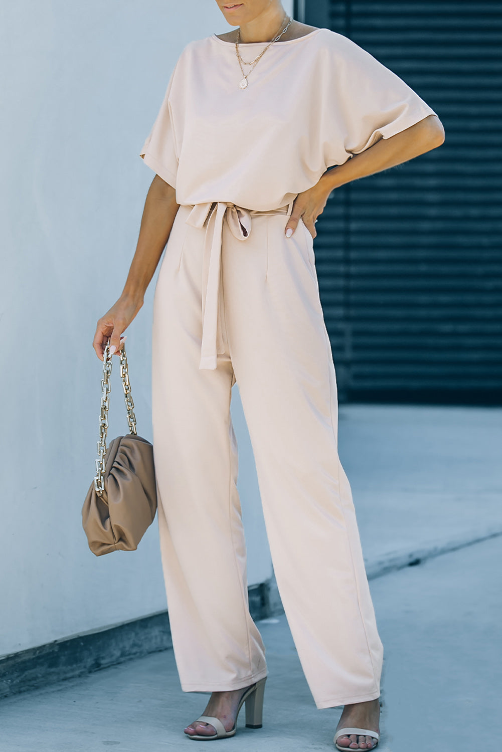 Blue Oh So Glam Belted Wide Leg Jumpsuit