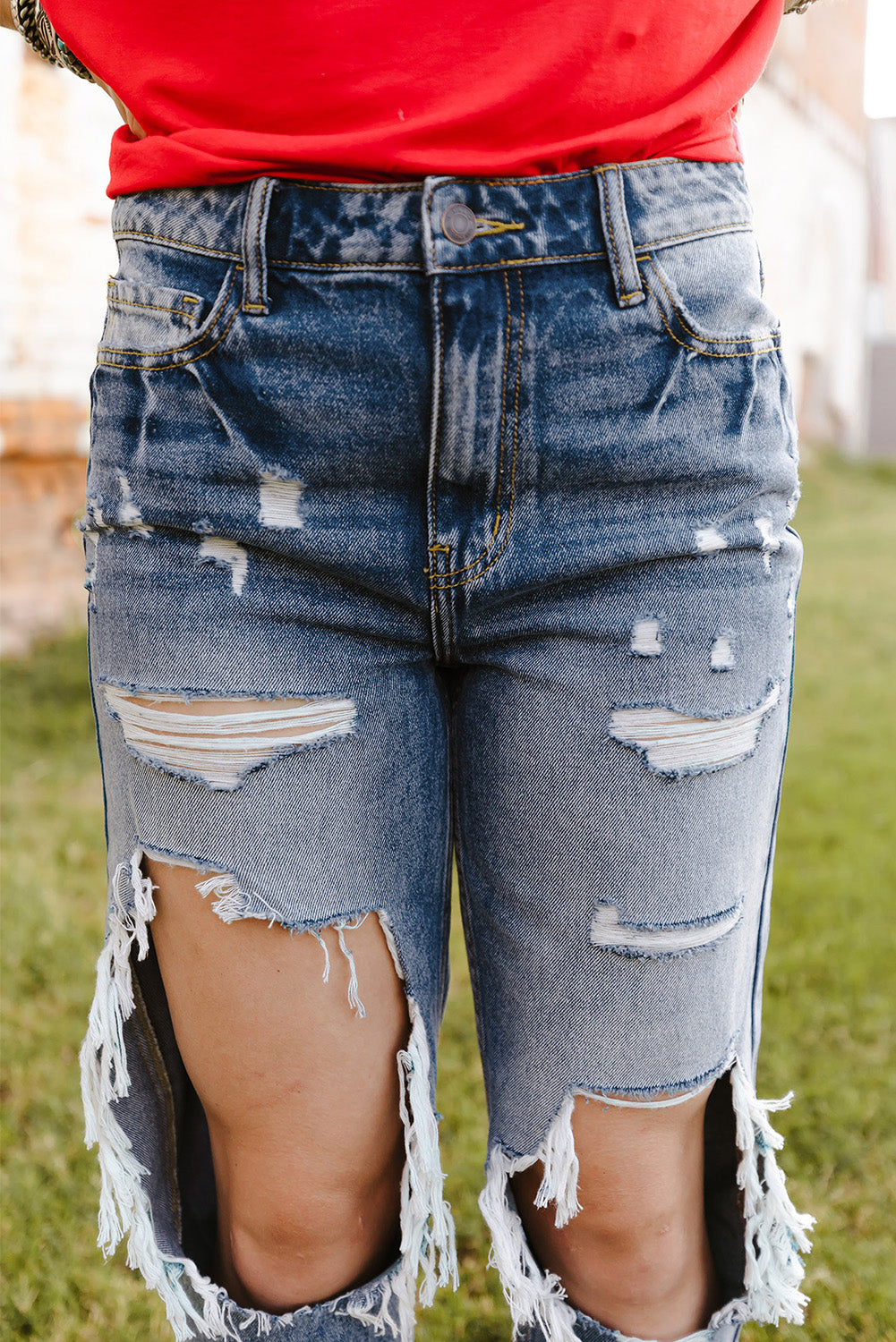 Sky Blue Ripped High Waist Boyfriend Jeans - Craze Trends