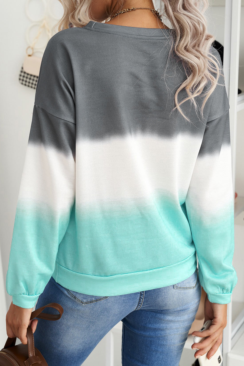 Black Color Block Tie Dye Pullover Sweatshirt