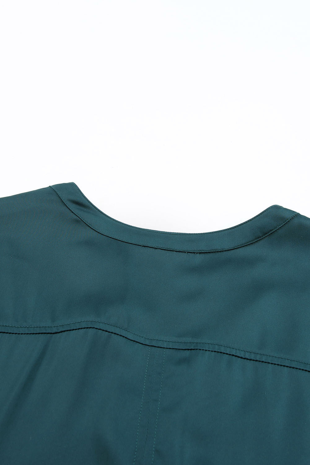 Green Notched Neckline Cuffed Short Sleeve Shift Dress