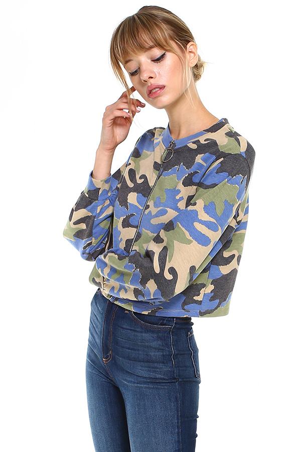 Camo Front Full Zip - Craze Trends