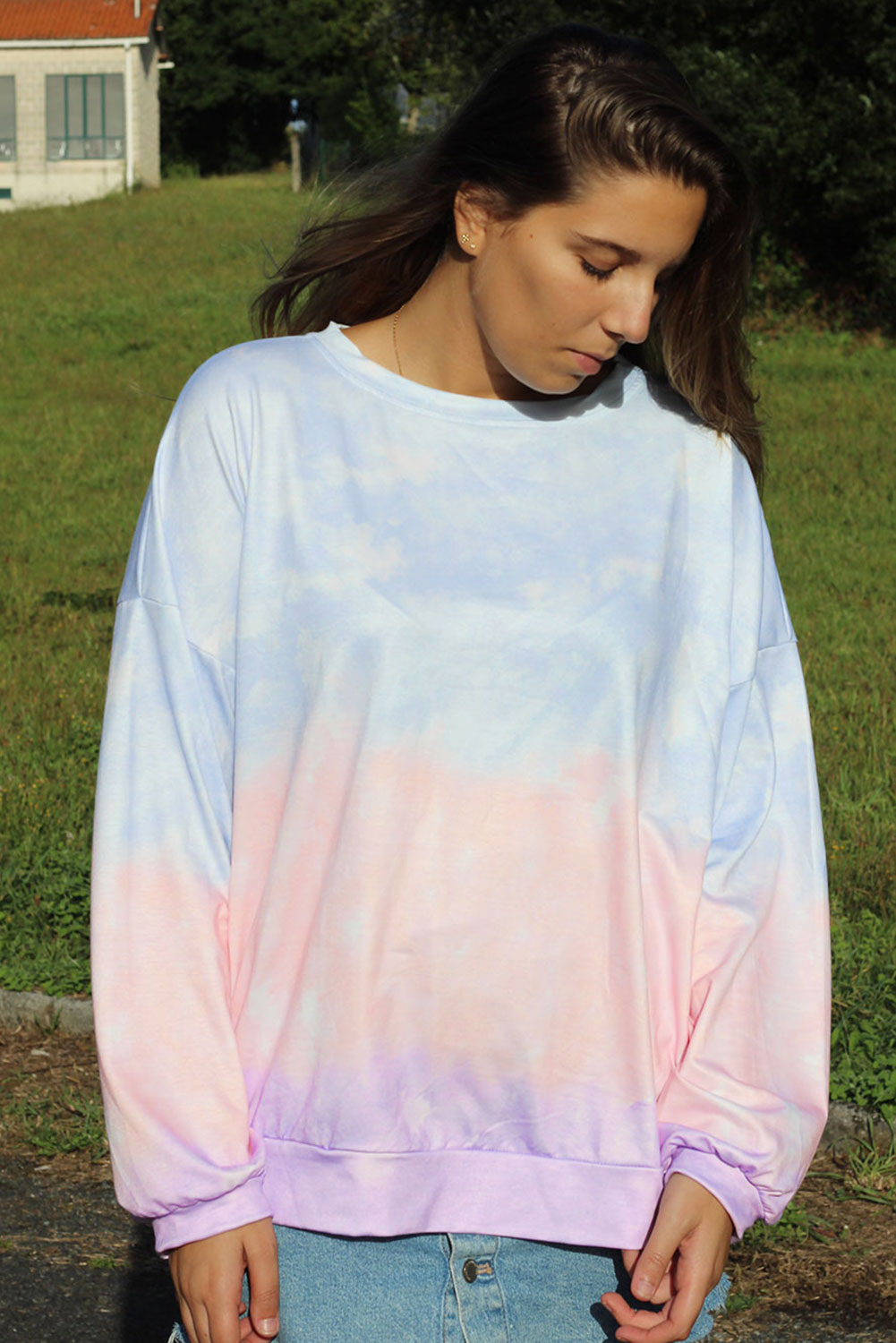 Black Color Block Tie Dye Pullover Sweatshirt