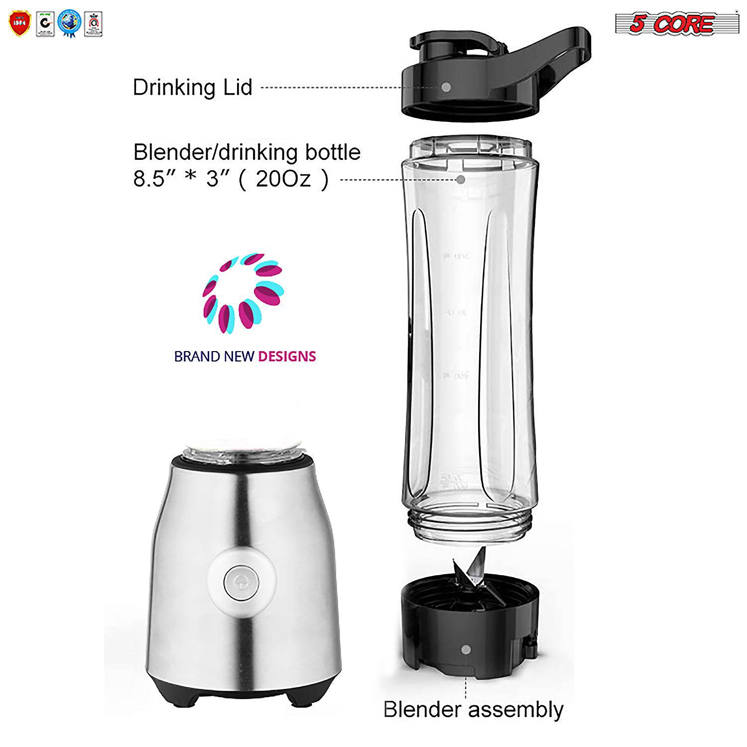 5 Core Portable Blenders For Kitchen 20 Oz Capacity 300W Personal - Craze Trends