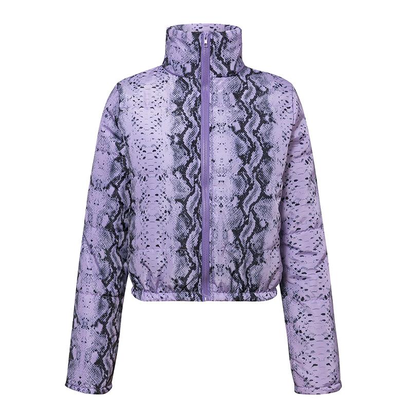 Long sleeve purple animal print jacket coat Women zipper