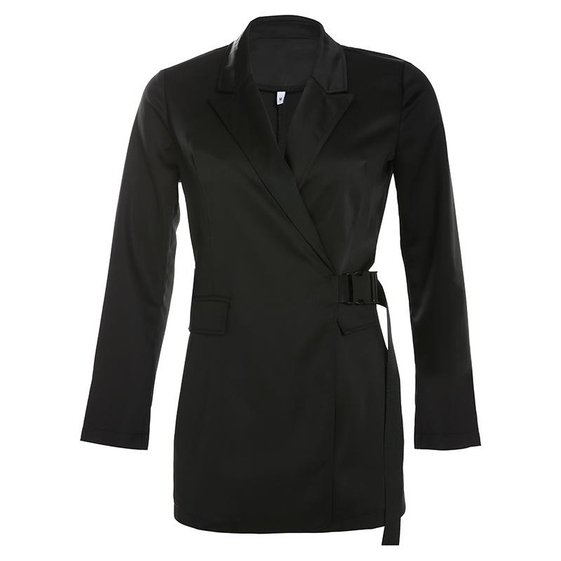 Black belt sexy blazer Women long sleeve pocket high waist