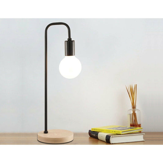 Modern Black Table Lamp Desk Light Timber Base Bedside Bedroom - Craze Trends