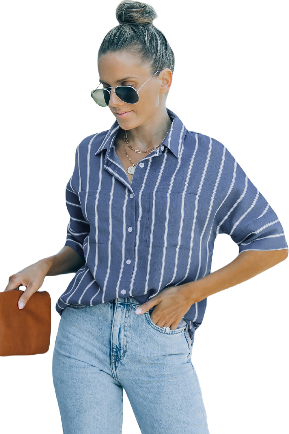 Blue Pocketed Striped Shirt