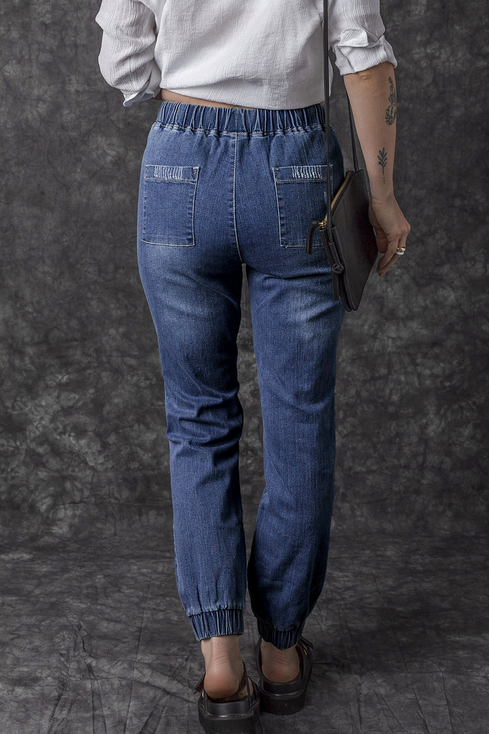 Blue Pocketed Distressed Denim Joggers