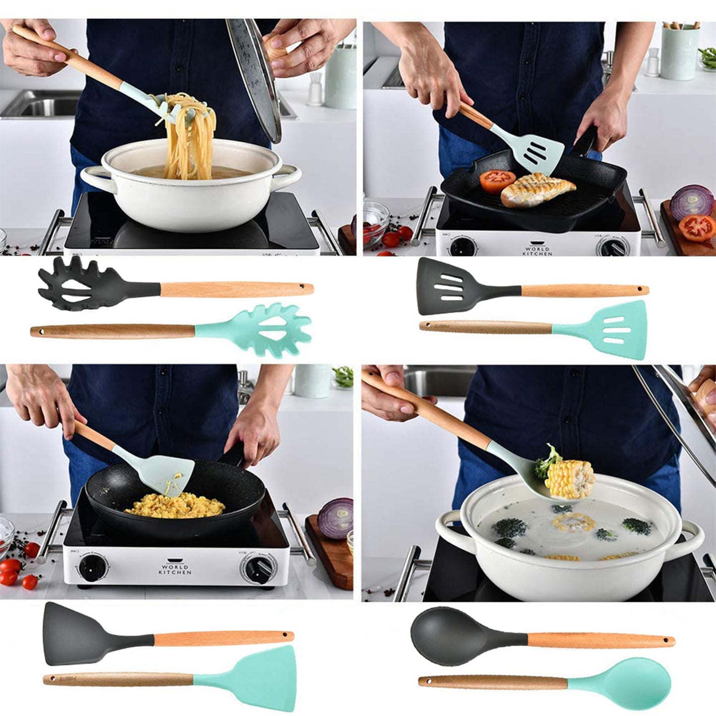 33Pcs Silicone Kitchen Utensils Set Non-Stick Cookware for Kitchen - Craze Trends