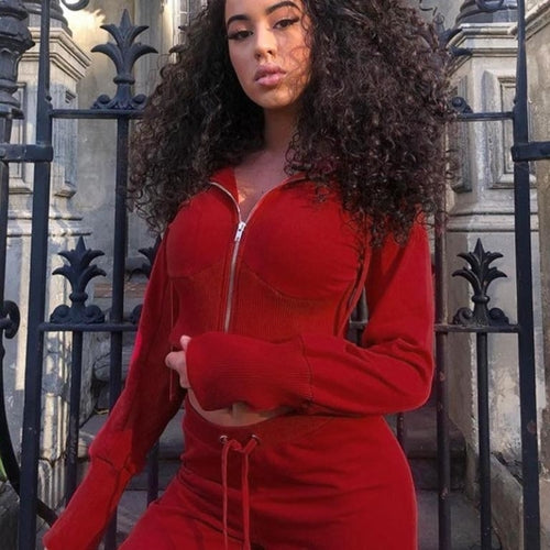 Long sleeve two piece suit jumpsuit Women red autumn winter