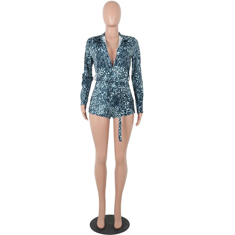 Leopard print long sleeve sexy bodycon playsuit Women autumn