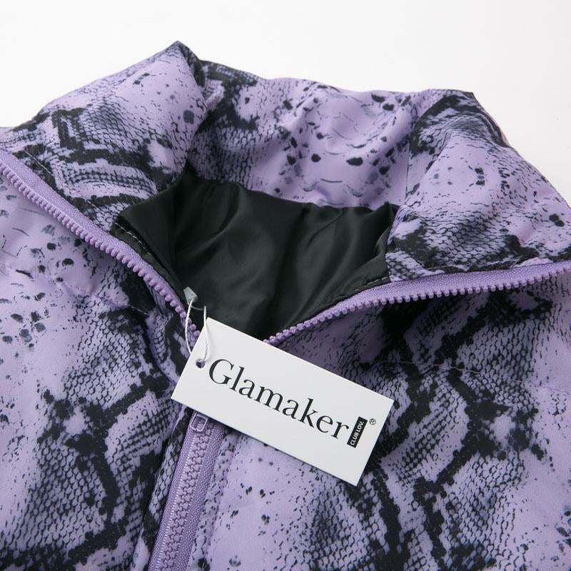 Long sleeve purple animal print jacket coat Women zipper