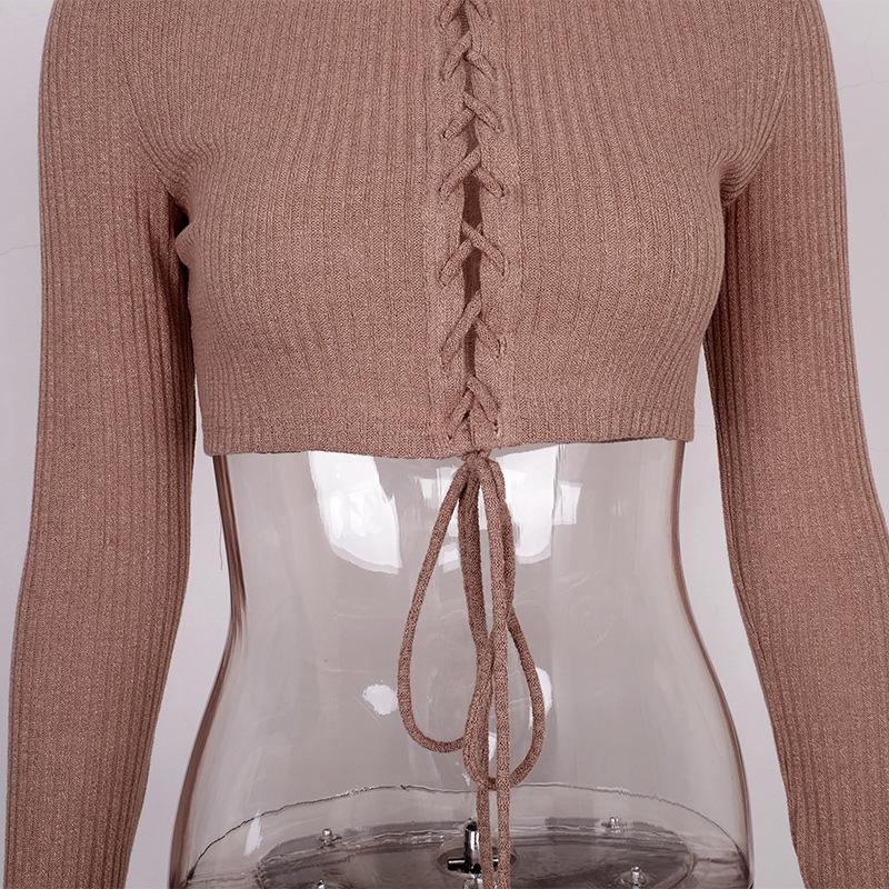 Lace up turtleneck female crop top Women fashion streetwear