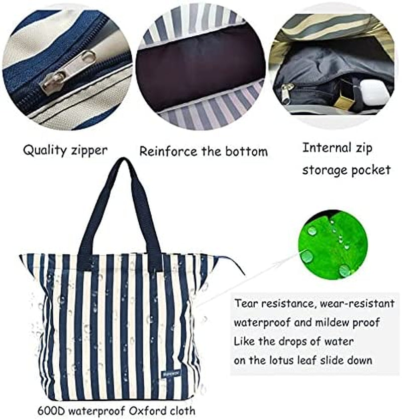 Beach Bags for Women Waterproof Sandproof Extra Large Beach Tote Bag with Zipper for Travel Swim Gym