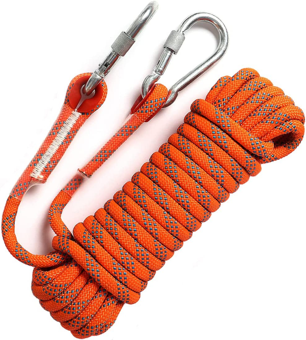 10Mm Static Rock Climbing Rope 200FT Outdoor,Safety Ropes with Carabiner,Arborist Tree Climbing, Magnet Fishing Rope,Rescue Grappling Lifeline Escape Descender Abseiling Rope Orange