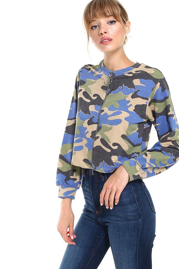 Camo Front Full Zip - Craze Trends