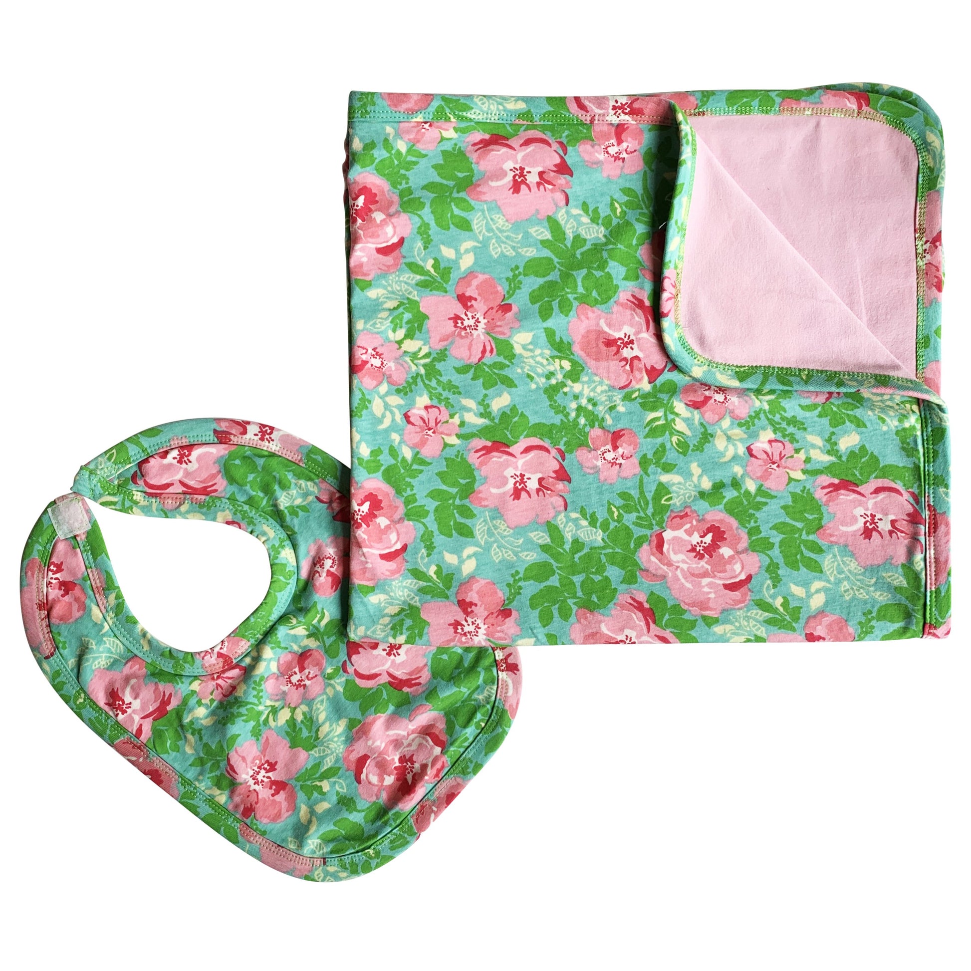 AnnLoren Baby Toddler Girls Floral Blanket & Bib Gift Set 2 pc Knit - Craze Trends