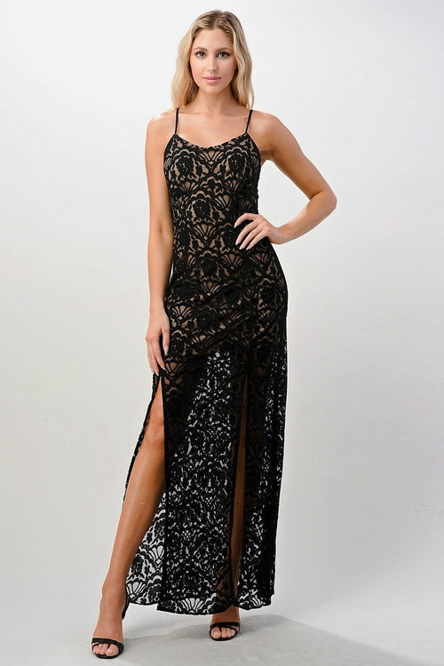 Front Slit Lace Maxi Dress - Craze Trends