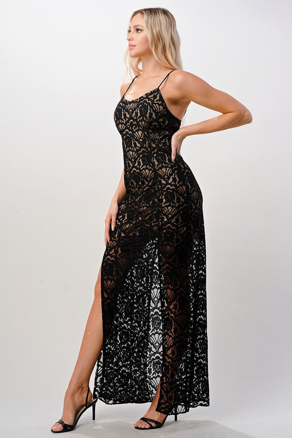 Front Slit Lace Maxi Dress - Craze Trends