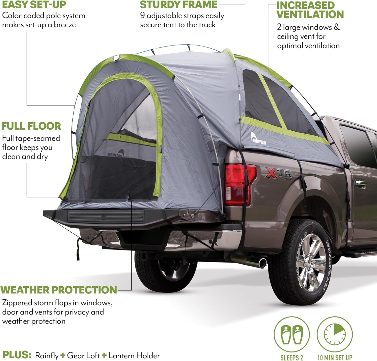 Backroadz Truck Bed with Waterproof Material Coating, Comfortable and Spacious 2 Person Camping Tent, Compact and Full Size Regular Bed and Long Bed