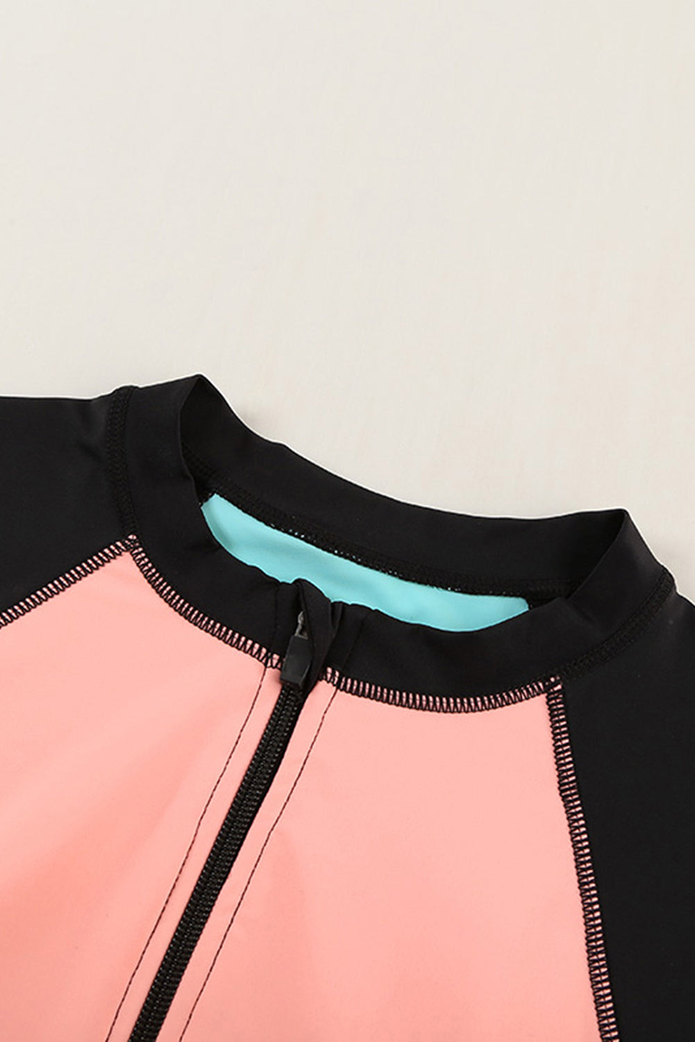 color Zip Up Neckline Color Block Rashguard Top