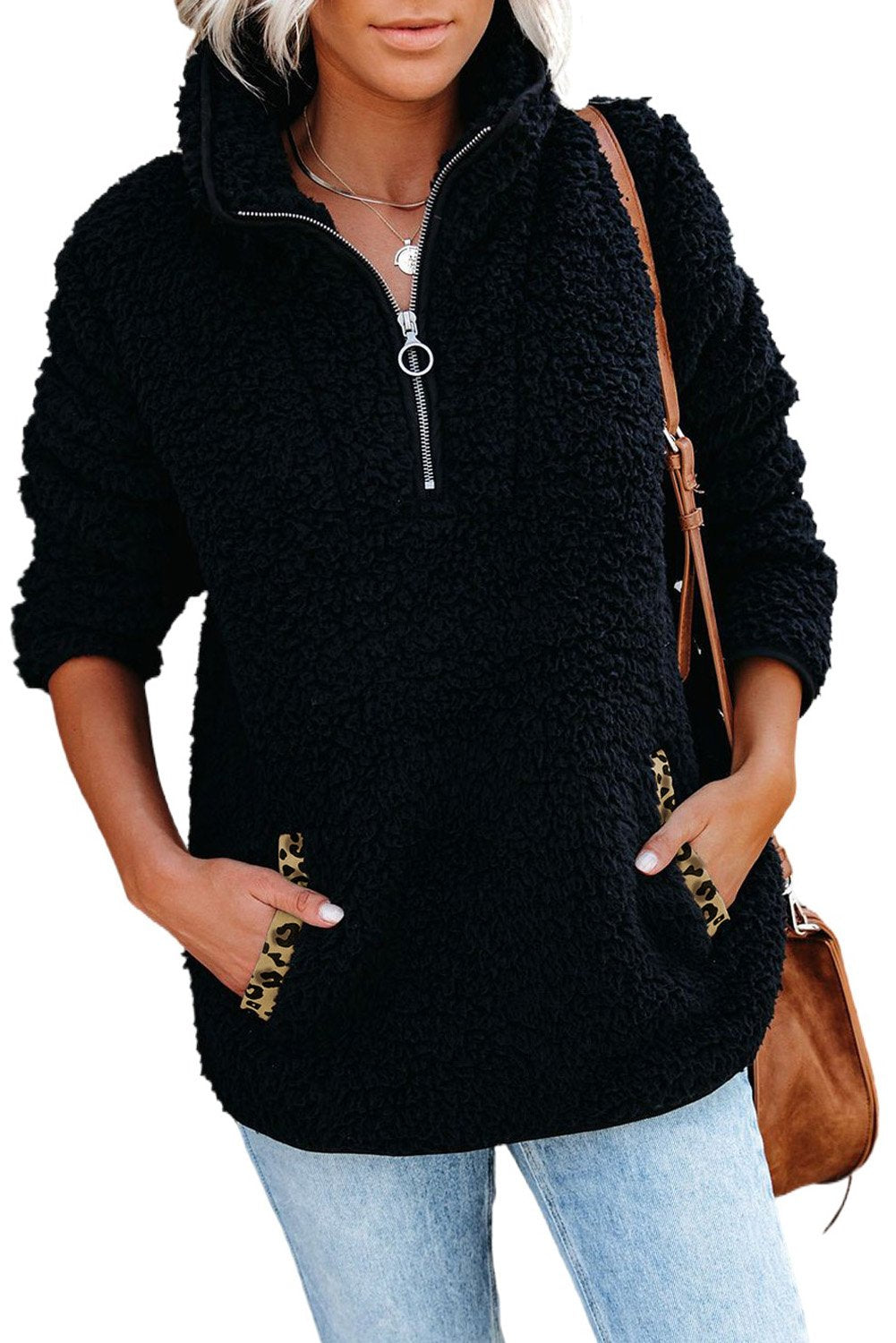 Pocketed Sherpa Pullover Sweatshirt