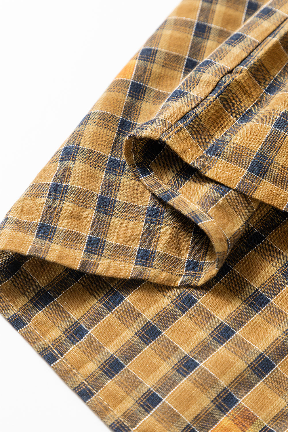 Mustard Contrast Plaid Print Puff Sleeve Shirt