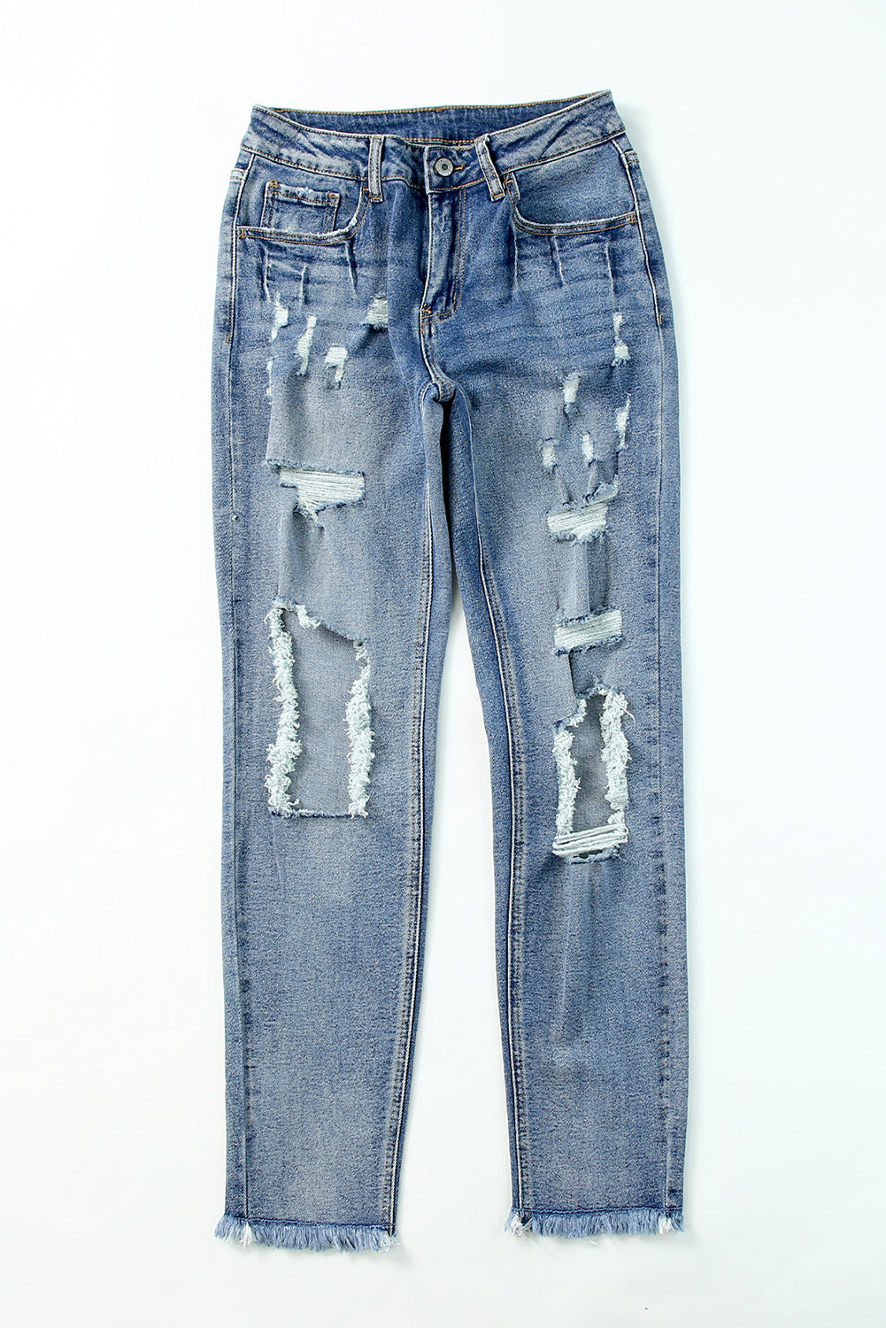 Sky Blue Ripped High Waist Boyfriend Jeans - Craze Trends