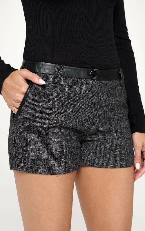 Vegan Leather Contrast Waist Band Short For Women - Craze Trends