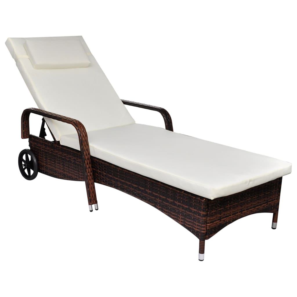 Sun Lounger with Cushion & Wheels Poly Rattan Black - Craze Trends