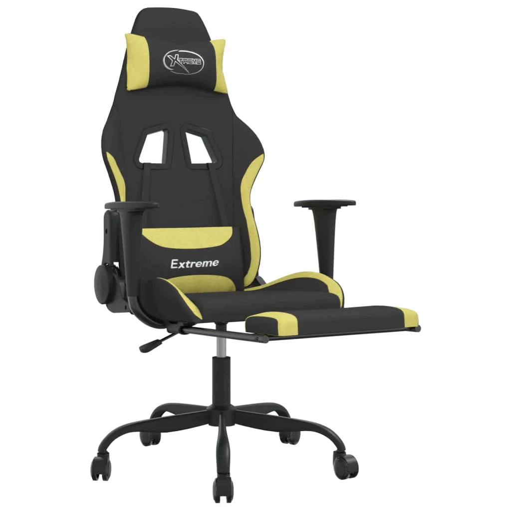 vidaXL Gaming Chair with Footrest Black and Light Green Fabric - Craze Trends