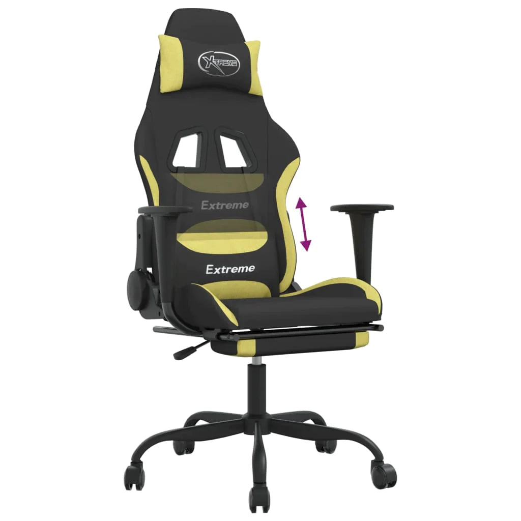 vidaXL Gaming Chair with Footrest Black and Light Green Fabric - Craze Trends