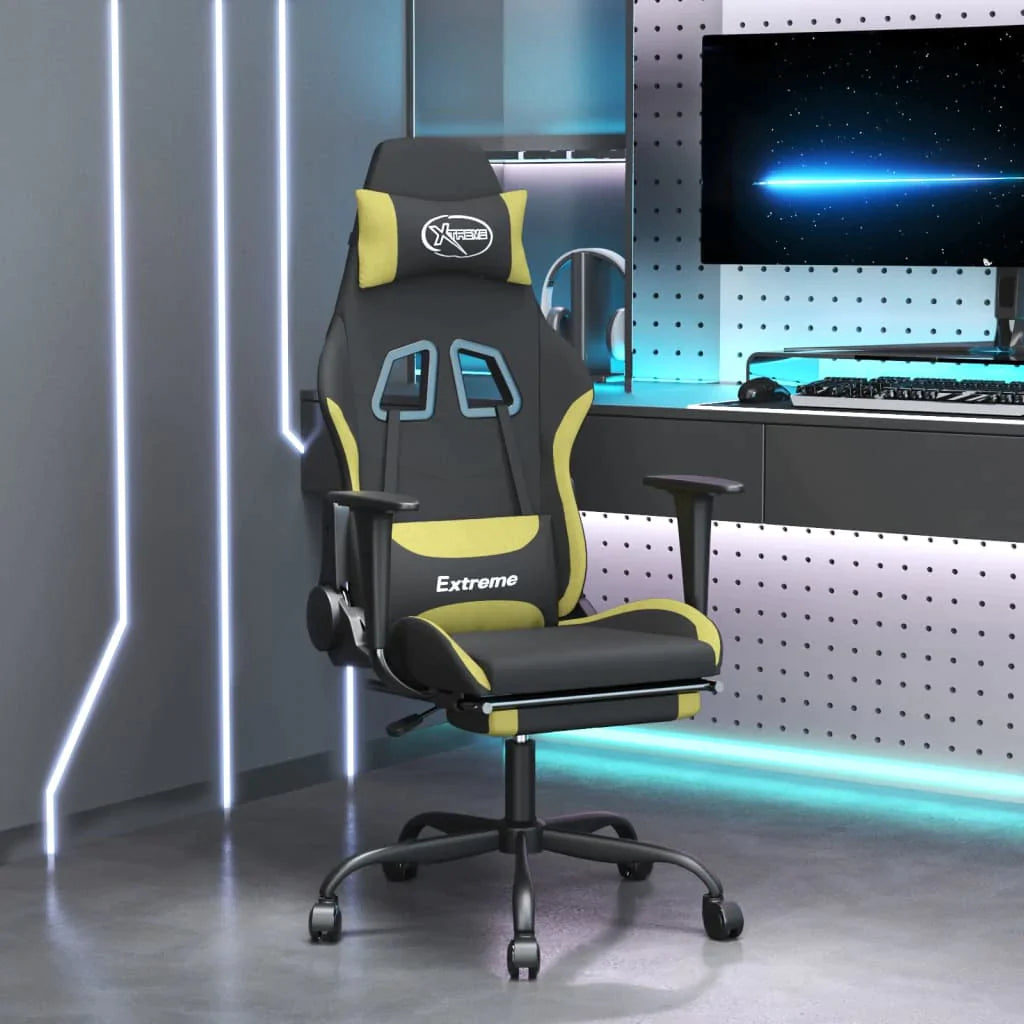 vidaXL Gaming Chair with Footrest Black and Light Green Fabric - Craze Trends