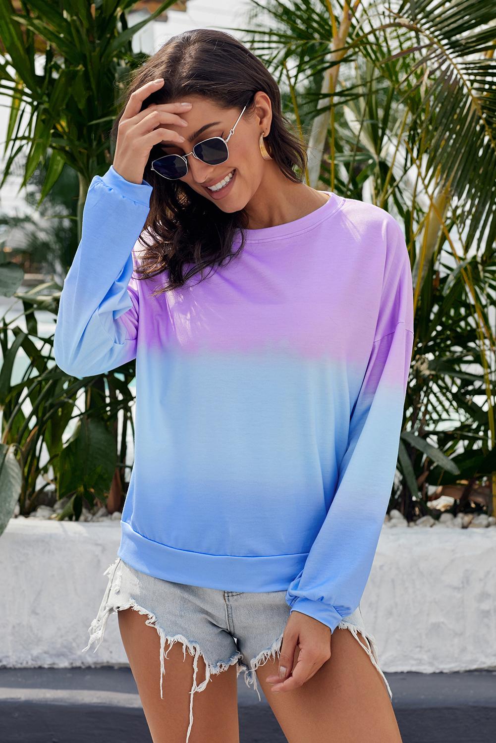 Black Color Block Tie Dye Pullover Sweatshirt