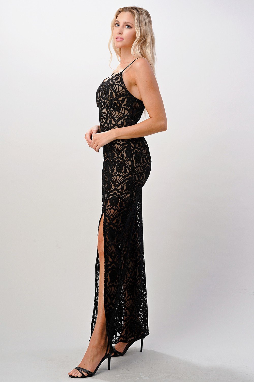 Front Slit Lace Maxi Dress - Craze Trends