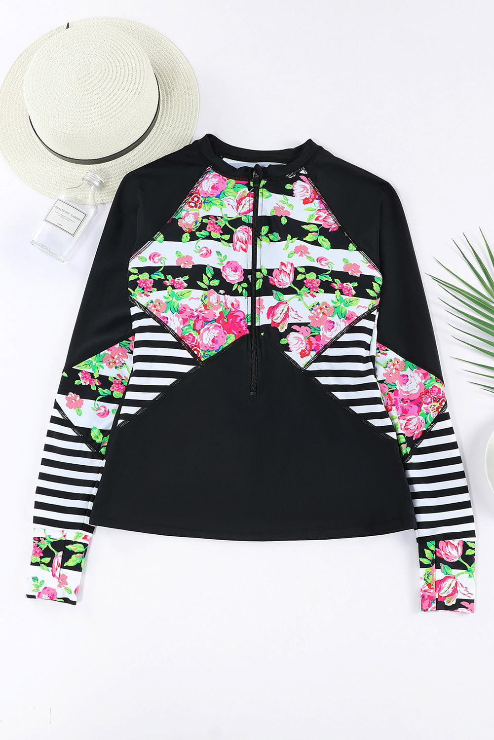 color Zip Up Neckline Color Block Rashguard Top