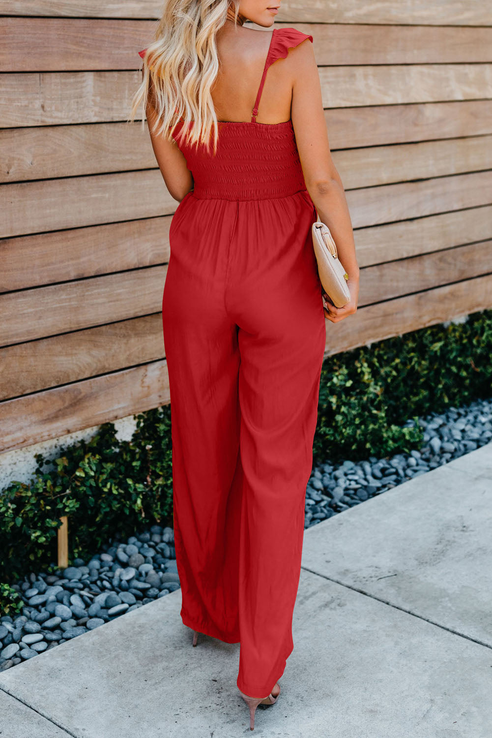 Black Flutter Sleeve Smocked Wide Leg Jumpsuit