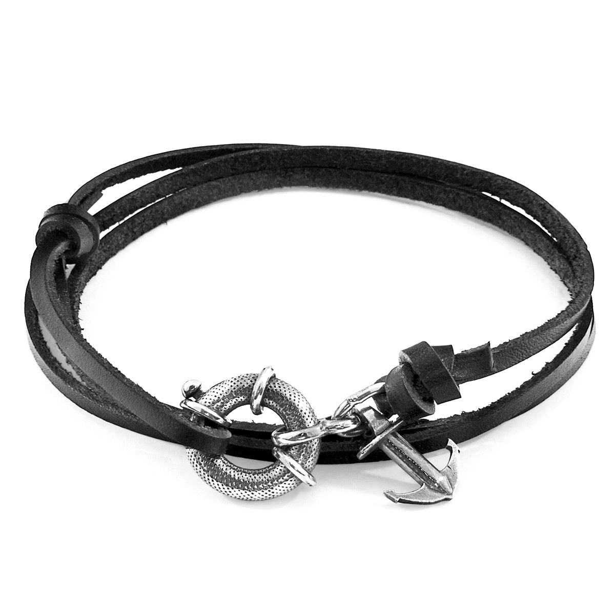 Coal Black Clyde Anchor Silver & Leather Bracelet - Craze Trends