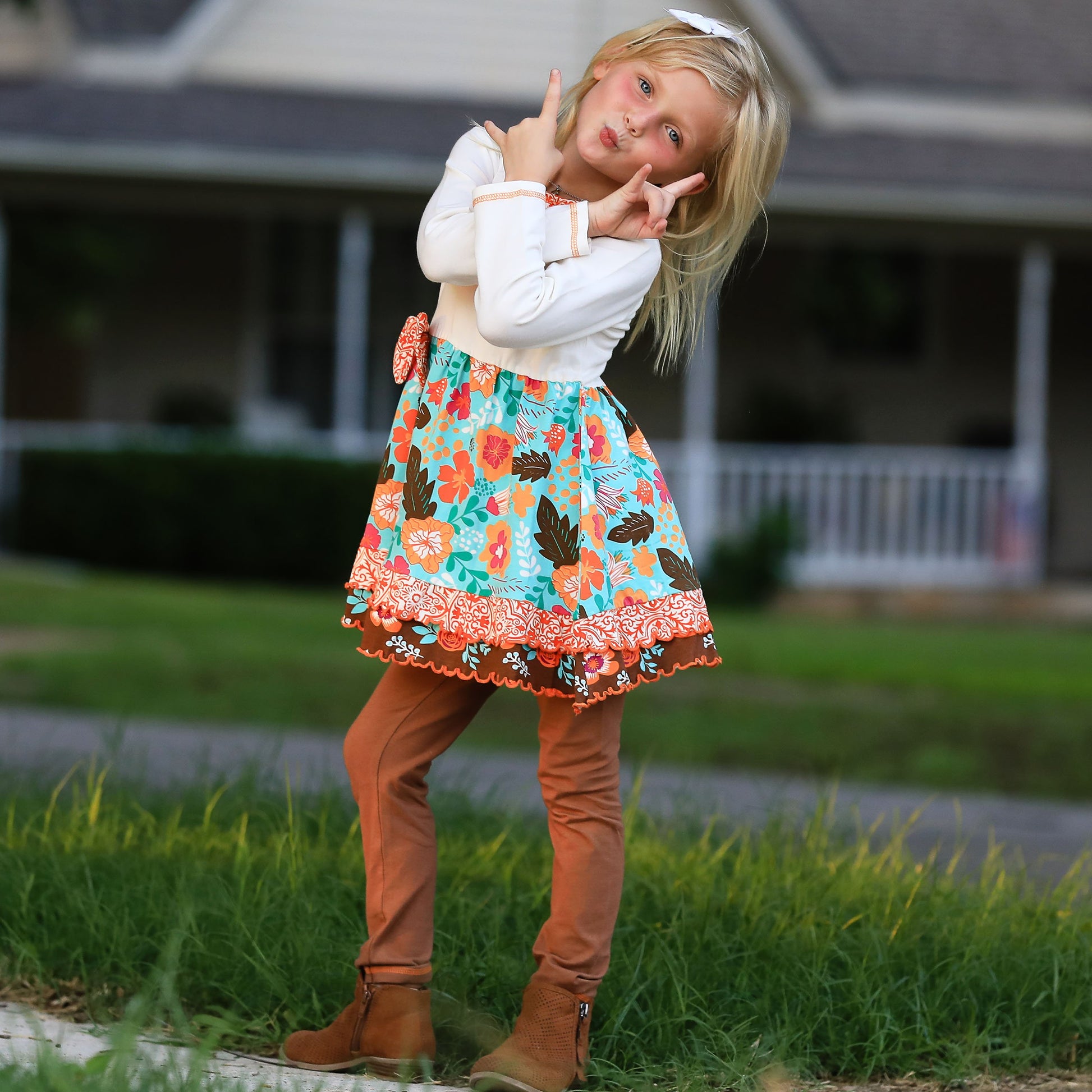 AnnLoren Girls Holiday Autumn Floral Ruffle Thanksgiving Dress & - Craze Trends