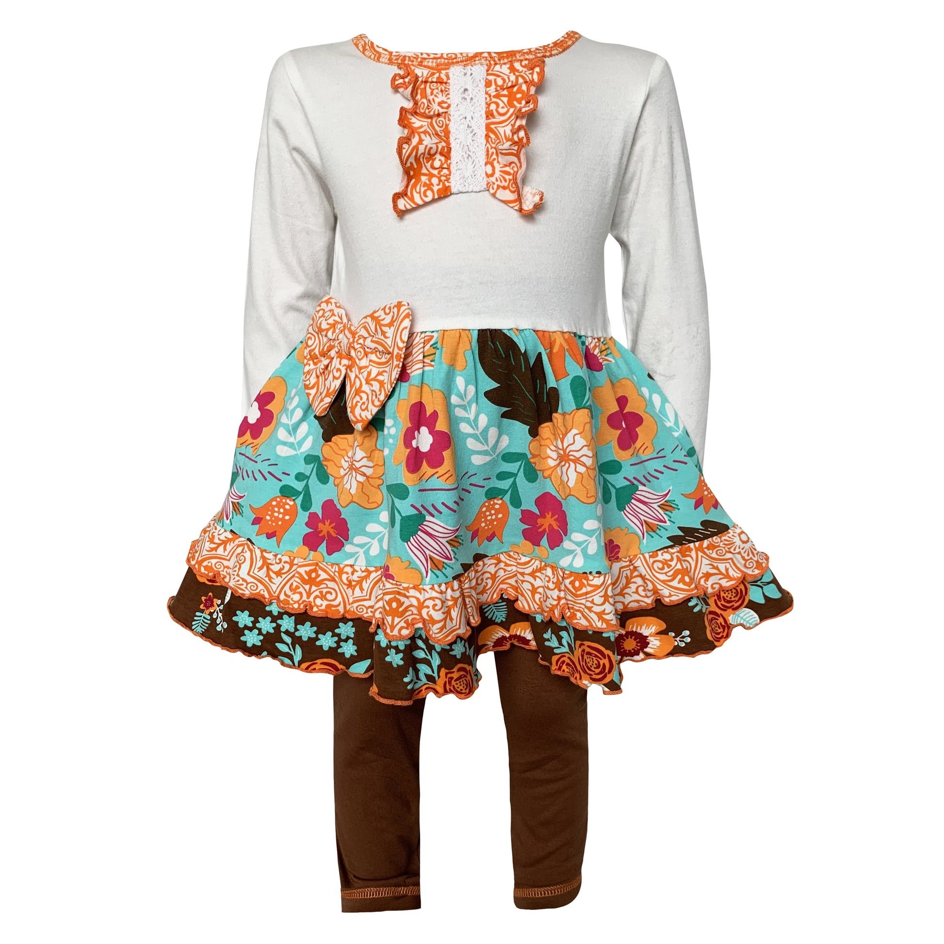 AnnLoren Girls Holiday Autumn Floral Ruffle Thanksgiving Dress & - Craze Trends