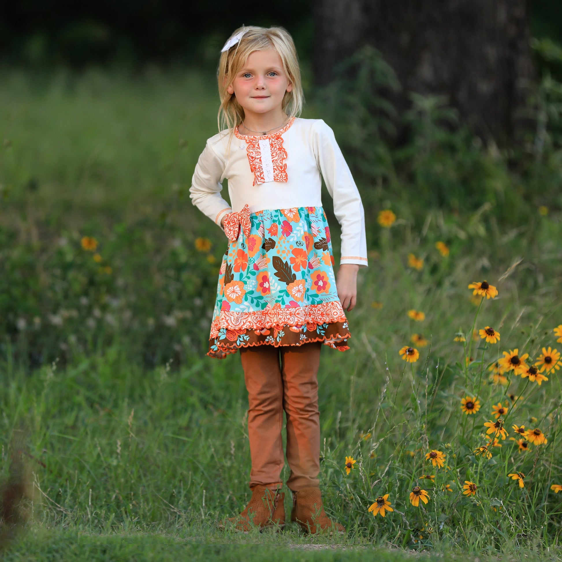 AnnLoren Girls Holiday Autumn Floral Ruffle Thanksgiving Dress & - Craze Trends