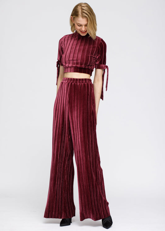 Women's Velvet Wide Leg High Waist Pants In Mulberry