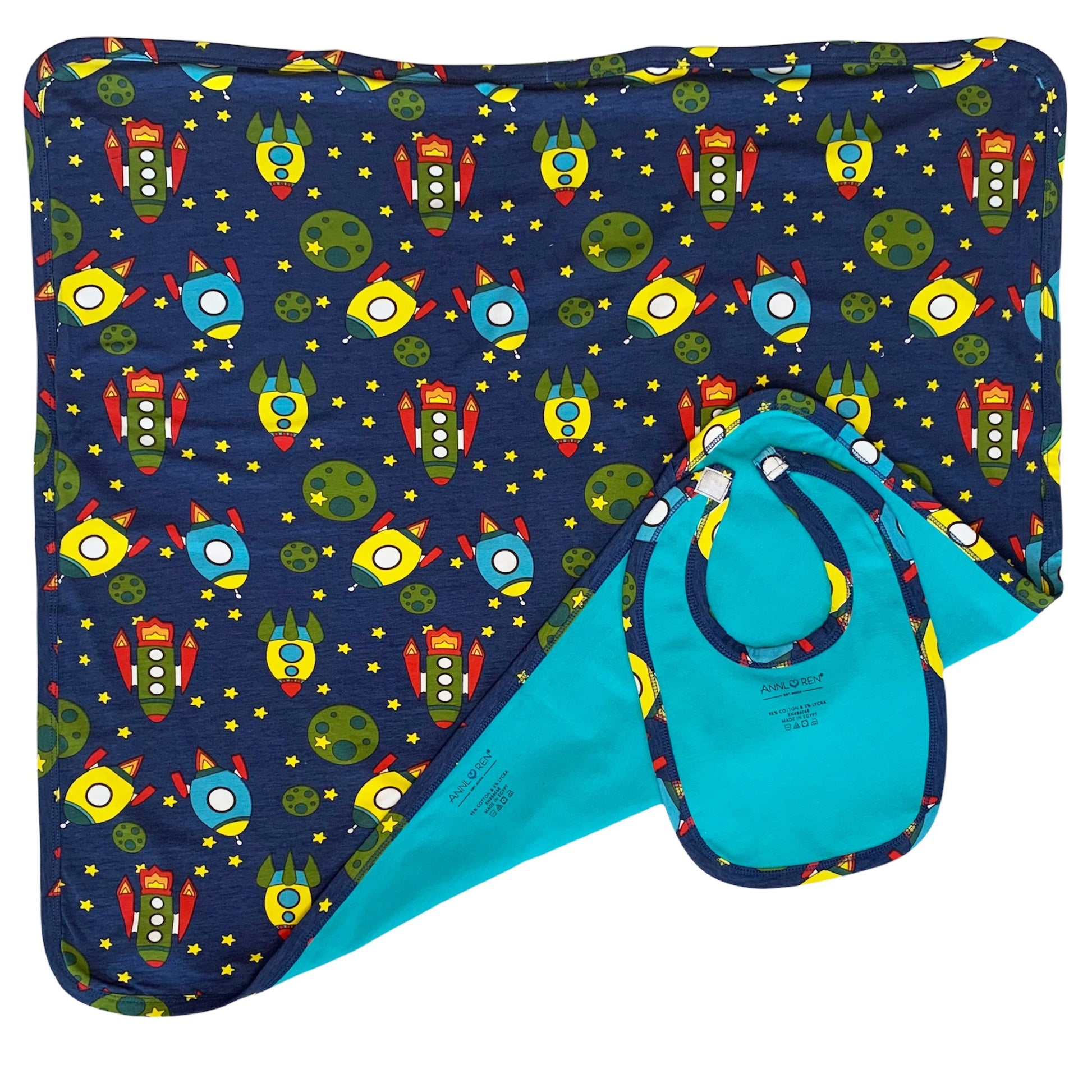 AnnLoren Baby Toddler Boy Space Ship Blanket & Bib Gift Set 2 pc Knit - Craze Trends